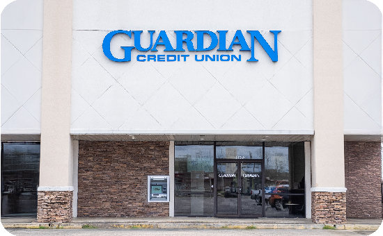 Exterior view of Guardian Credit Union’s Andalusia branch building, with visible parking lot.