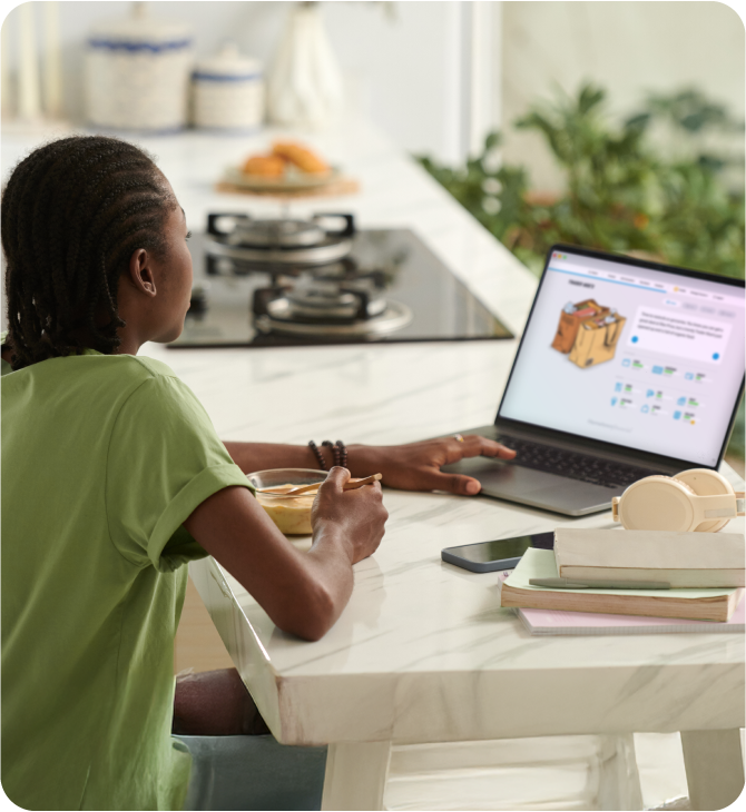 Teen explores financial literacy with Banzai activities, building essential money skills.