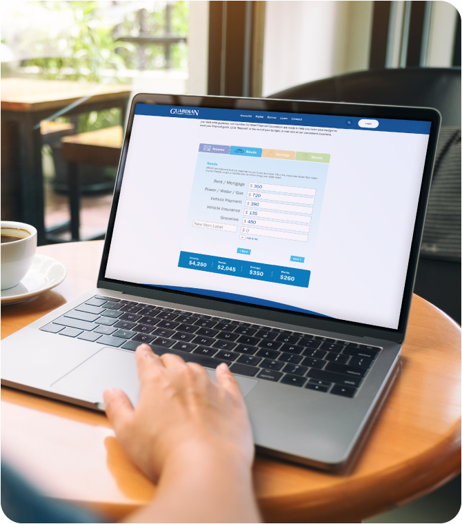 Guardian Credit Union’s Builder Builder tool helps track income, needs, savings, and wants