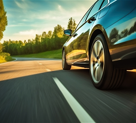 Car drives at sunset, representing Guardian CU’s auto insurance protection and peace of mind.