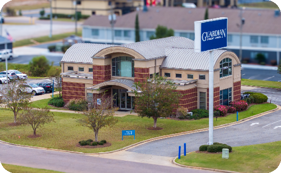 Exterior view of Guardian Guardian CU’s Prattville at Interstate Court branch building
