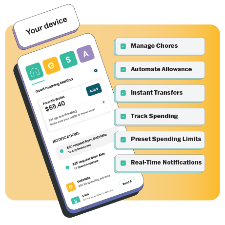 Parent’s phone showing Greenlight app with teen financial literacy tools.