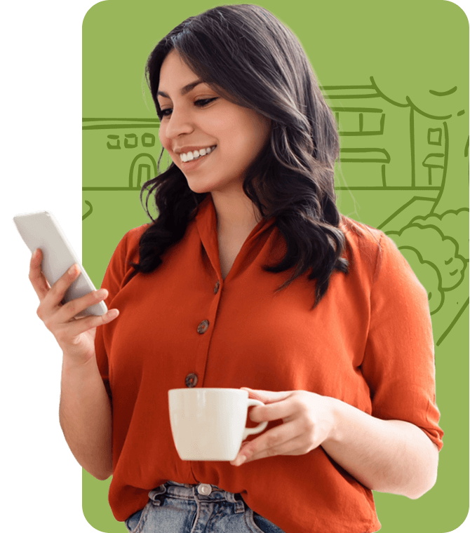 Woman using Guardian Credit Union’s credit score tool, powered by SavvyMoney, to track her credit health on a mobile device